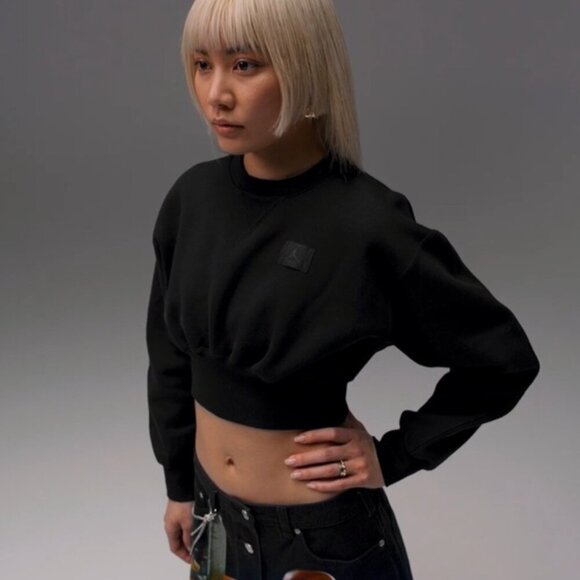 Jordan Tops - NWT Air Jordan Womens Flight Fleece Crop Sweatshirt Black Logo Pullover Hoodie M